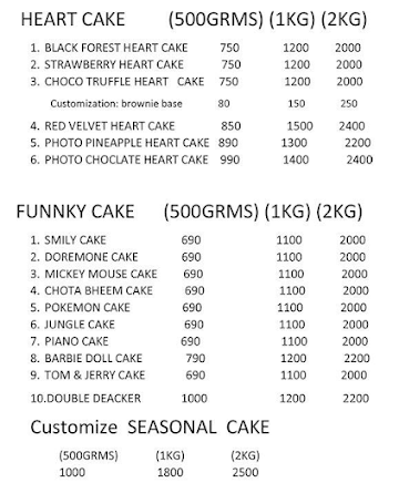 Cake Masters menu 