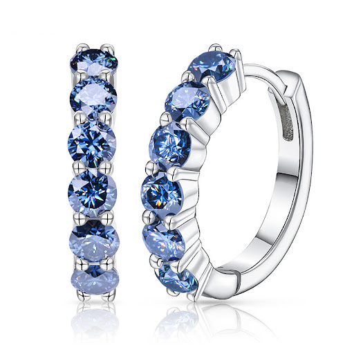 Title 6, White D Natural Blue Rounded Moissanite Earring...
