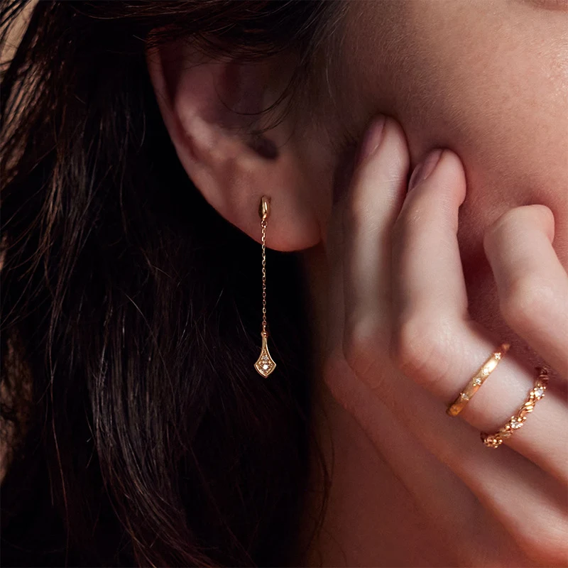 Japanese Vintage Style S925 Silver Plated 14K Gold White Zircon Earrings, elegant and timeless jewelry for any occasion.