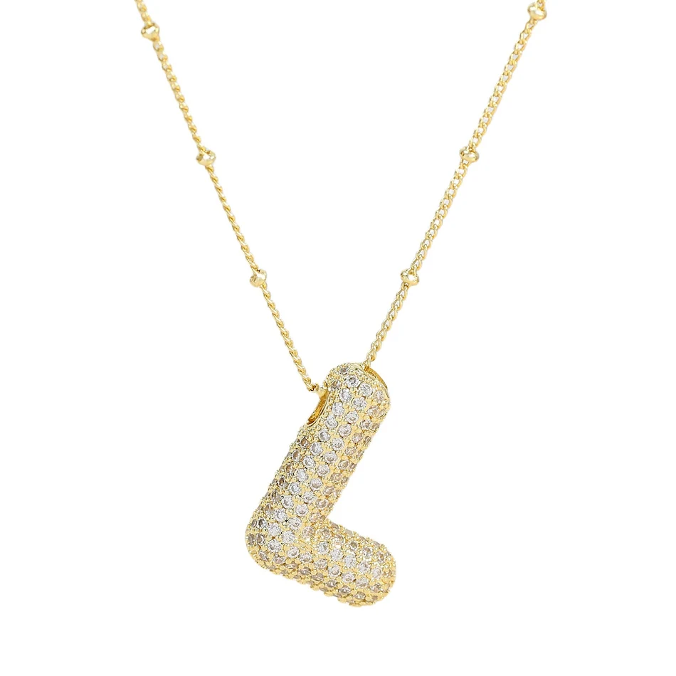 Messing zirkonia bubbel ballon letter hanger ketting voor dames, een schitterende en stijlvolle gepersonaliseerde gift.