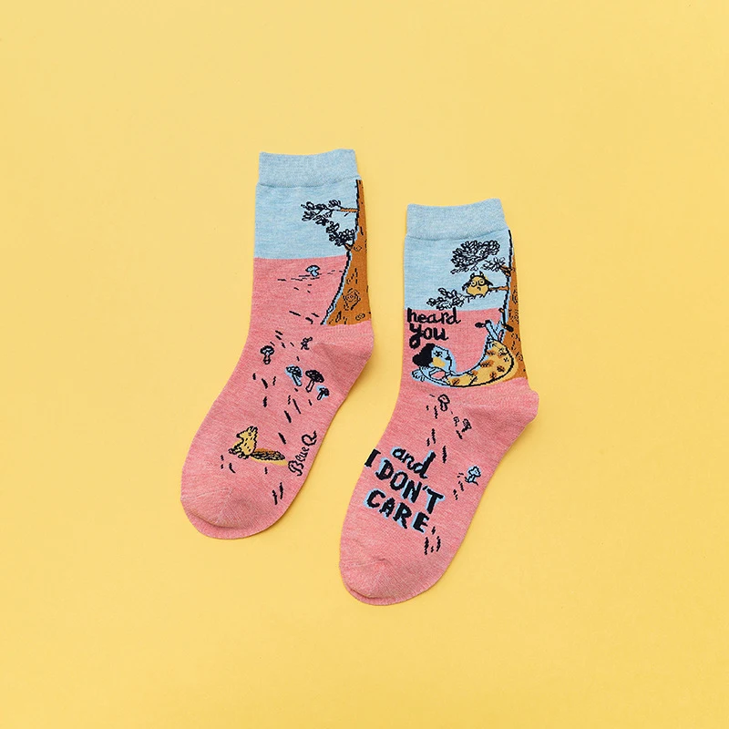 Personality Contrast Color Graffiti Women's Tube Socks Street Style Fashion Cotton Socks