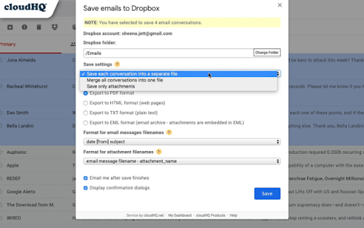 Save Emails to Dropbox by cloudHQ